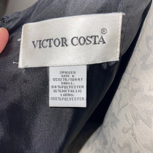Victor Costa Dress And Jacket Set Size 6 Two Piece Black Floral Jacquard New - Picture 11 of 12